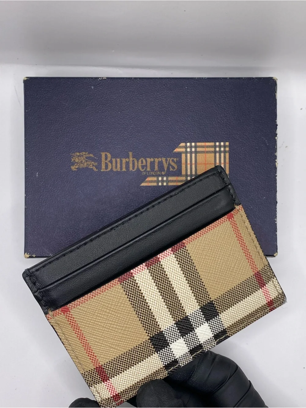 Burberry Black & Beige Vintage Check Card Holder